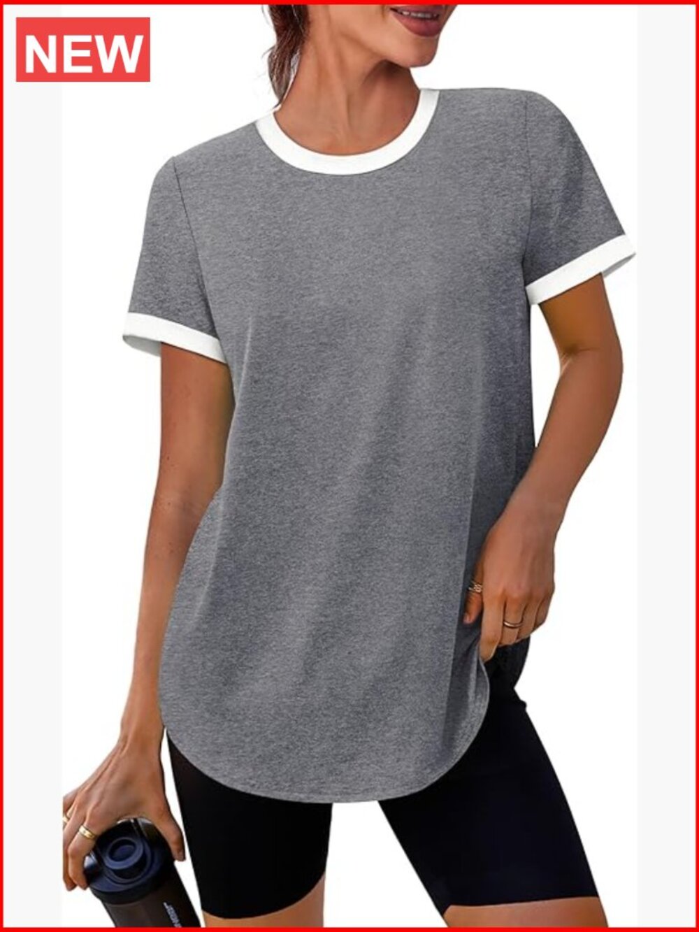 Moisture Wicking UPF 50+ Short Sleeve Workout Tee Curved Hem Loose Fit